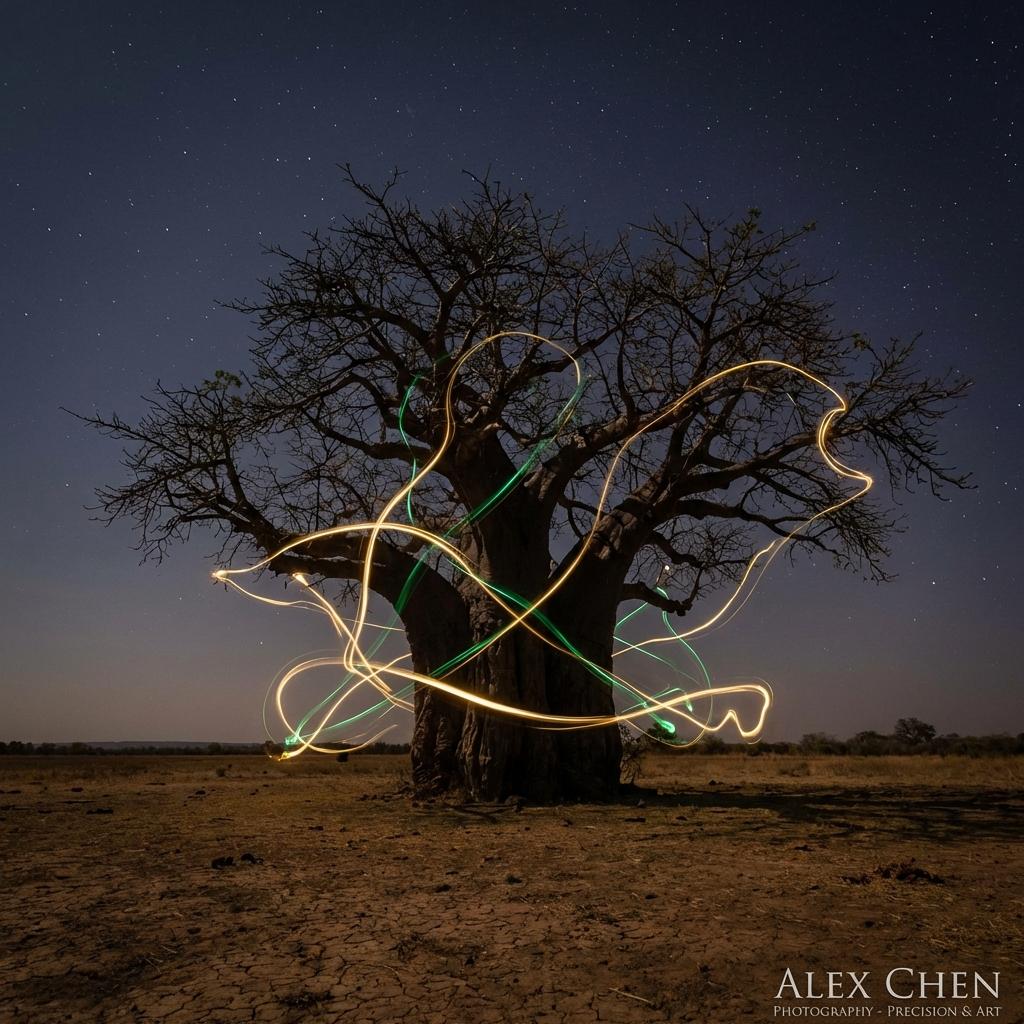 Paysage Océan Indien Baobab Cinematic Lightpainting